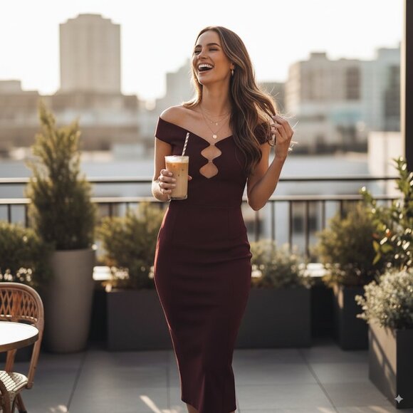 NWT Elliatt Shannon Midi Dress in Deep Burgundy - Picture 1 of 10